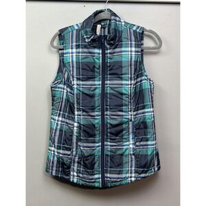 Red‎ Camel Vest Womens Small Blue Green Plaid Quilted Puffer Sleeveless Outdoor